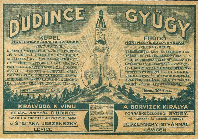 Dvojjazyčná etiketa minerálnej vody z konca 19. storočia